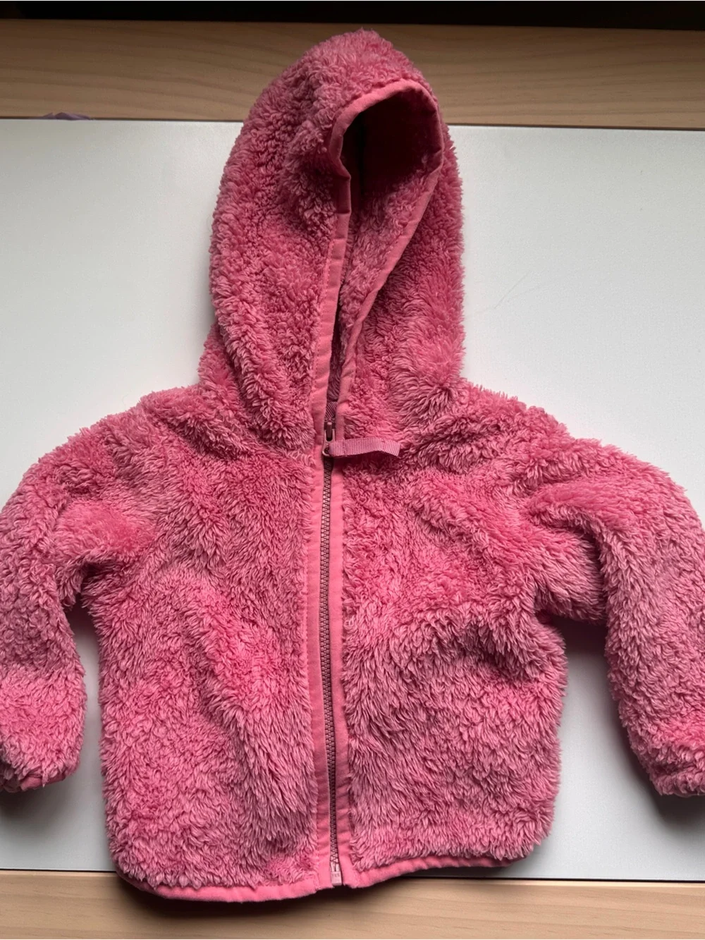 Primary Pink Baby Teddy Fleece Jacket Coat Zip Up with Hood 6-12m